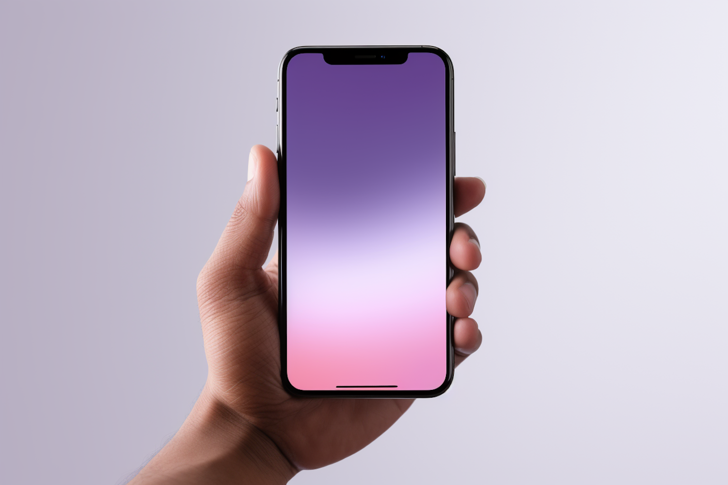 Hand holding a smartphone with a bright app screen